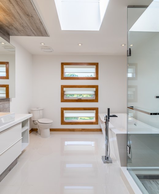 Contemporary bathroom with modern fixtures.