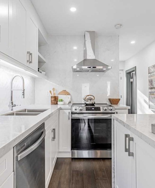 Sleek galley kitchen.